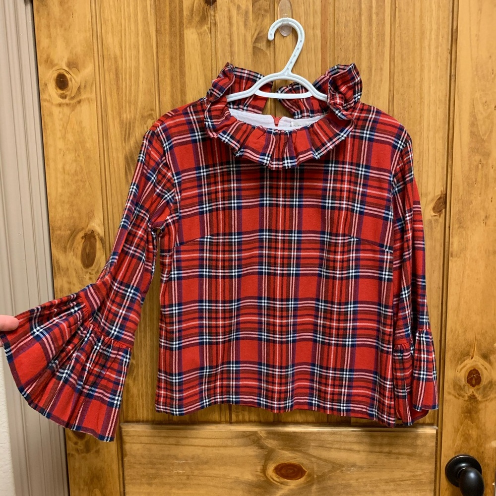 Red plaid ruffle top